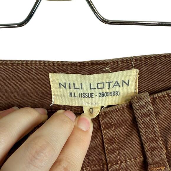 Nili Lotan Jenna Low Rise Raw Hem Stretch Twill Cotton Crop Pants Brown Size 0 - Picture 4 of 8